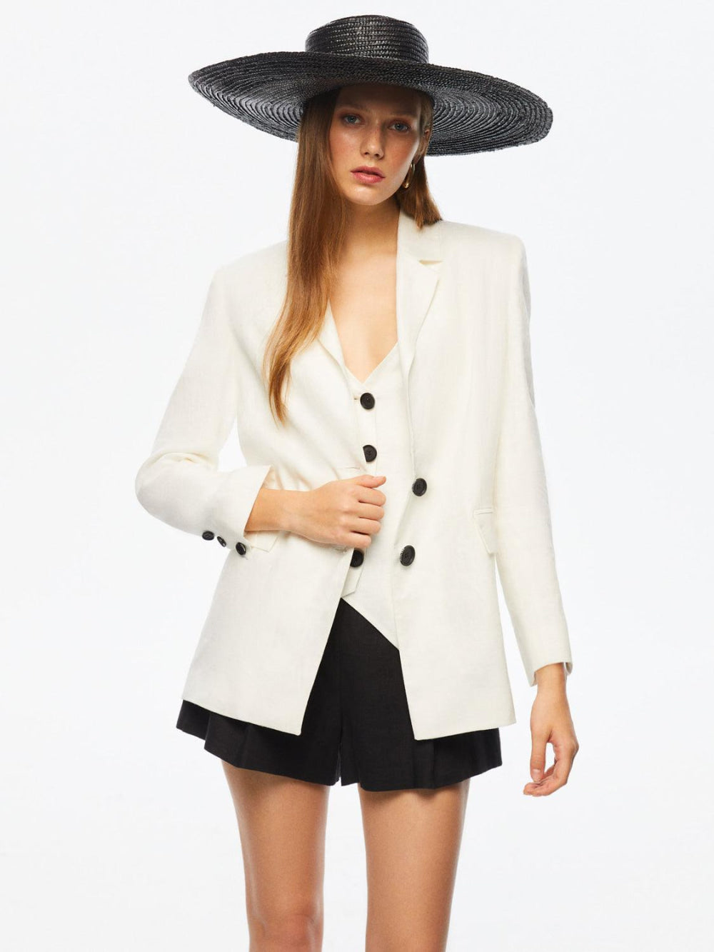 Double-Breasted Linen Jacket - Ecru - Blazer