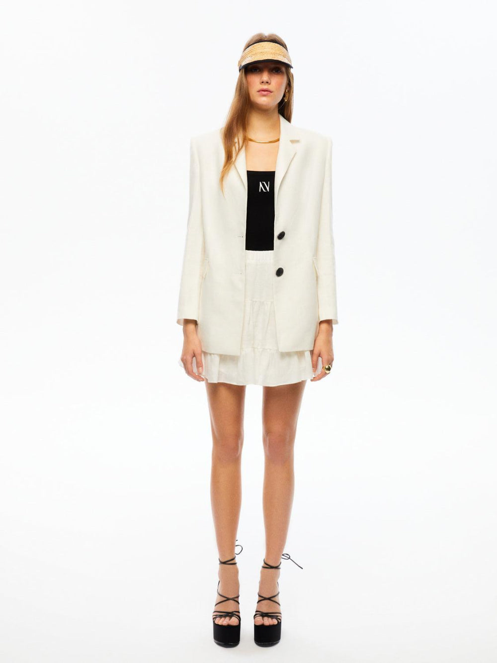 Double-Breasted Linen Jacket - Ecru - Blazer