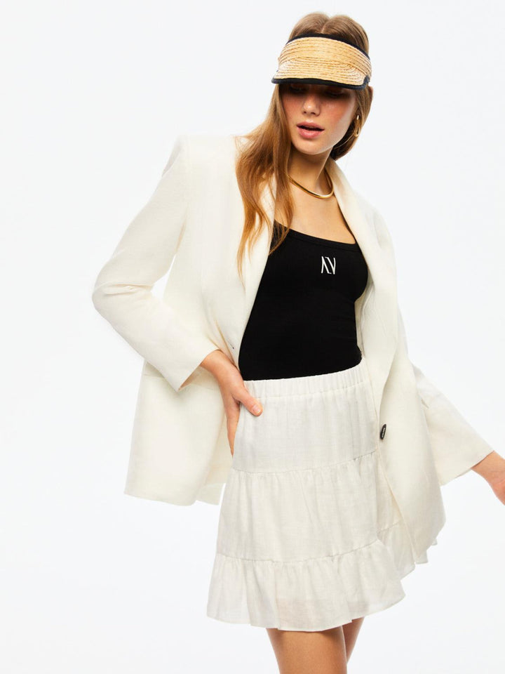 Double-Breasted Linen Jacket - Ecru - Blazer