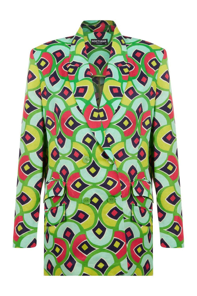 Double-Breasted Print Jacket - Multi-Colored - Blazer