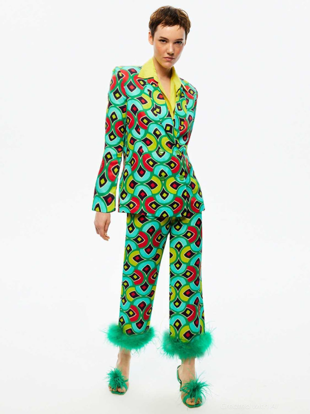 Double-Breasted Print Jacket - Multi-Colored - Blazer