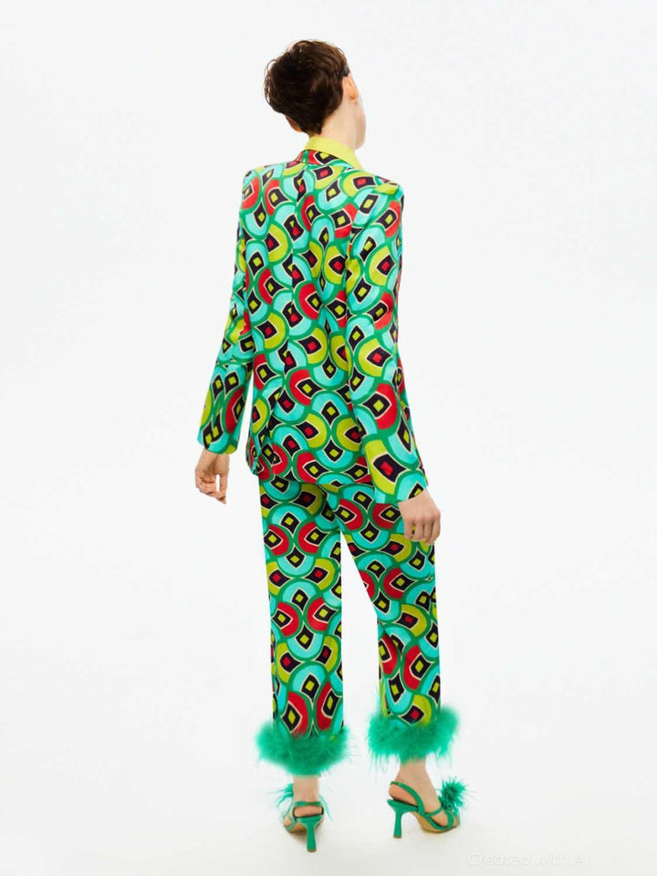 Double-Breasted Print Jacket - Multi-Colored - Blazer