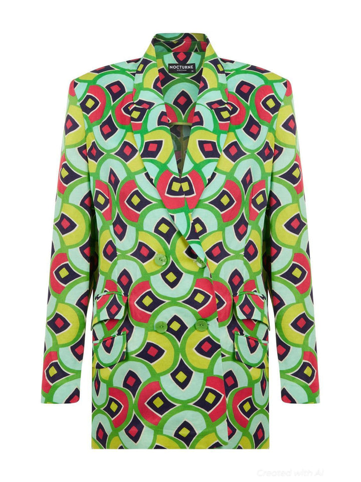Double-Breasted Print Jacket - Multi-Colored - Blazer