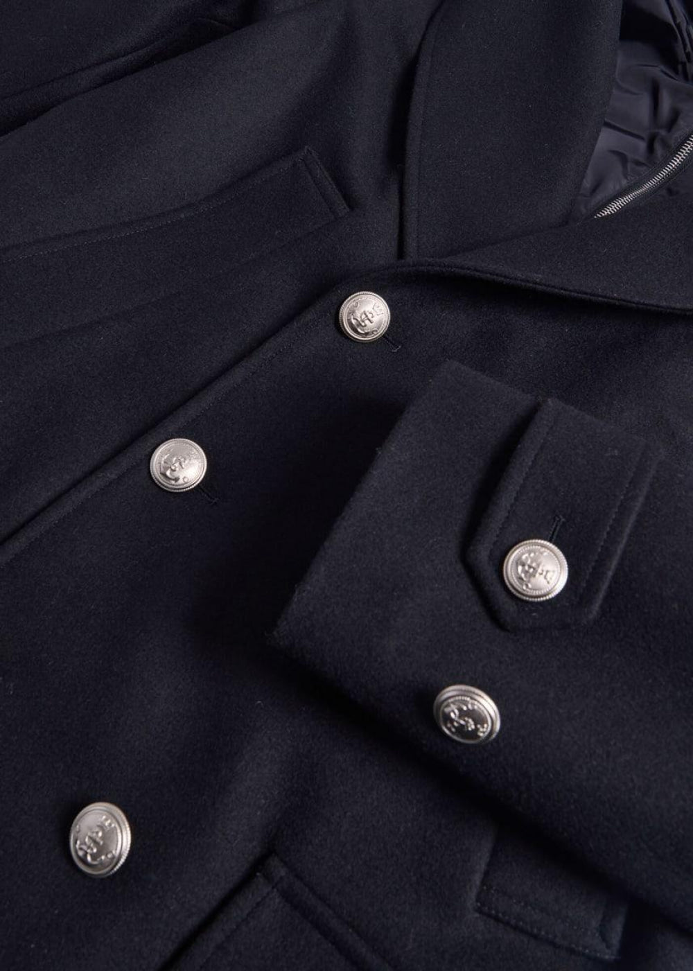 Double Breasted Wool Coat & Detachable Jacket - Black - Coat