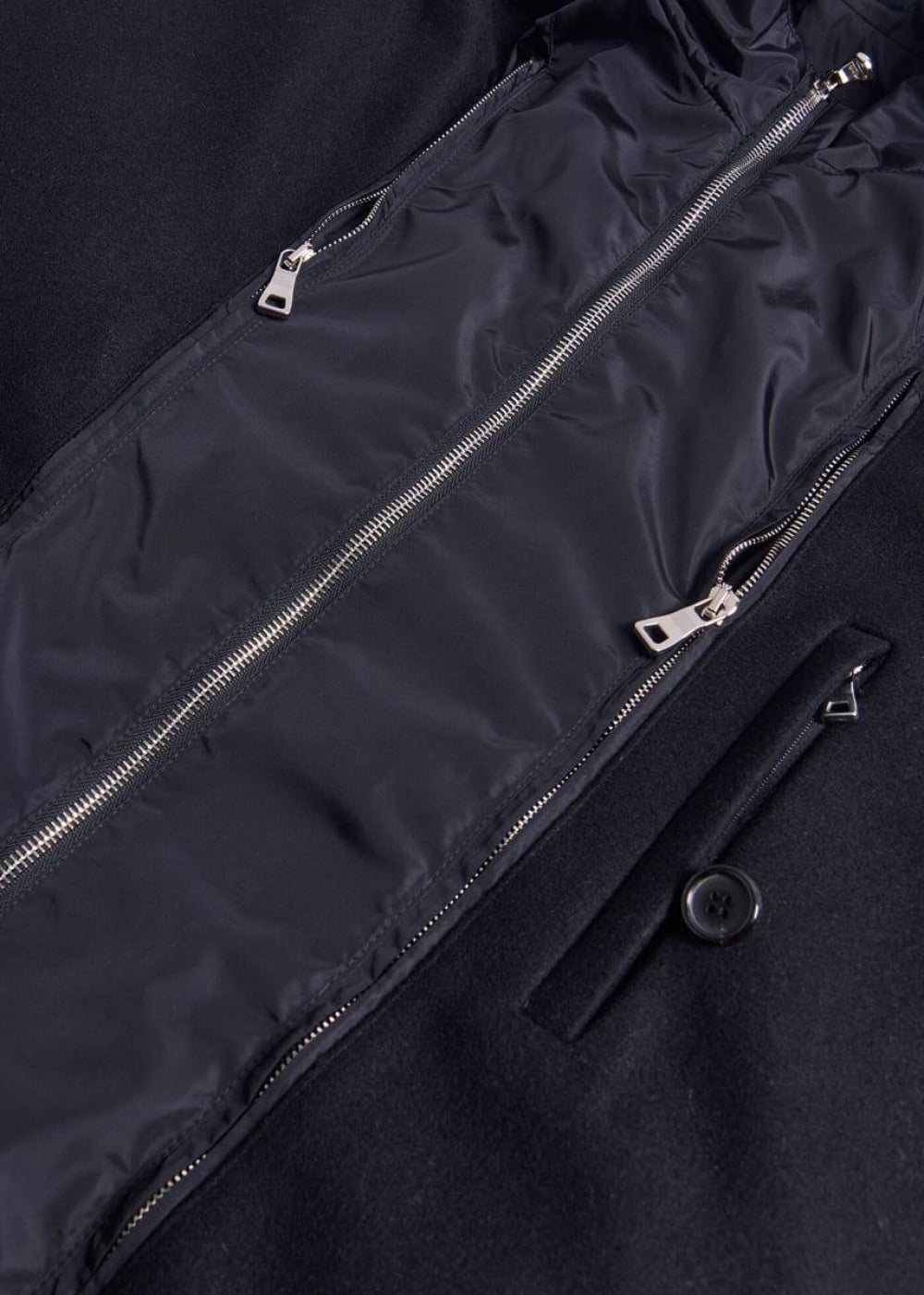 Double Breasted Wool Coat & Detachable Jacket - Black - Coat