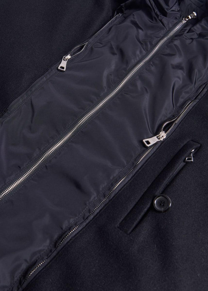 Double Breasted Wool Coat & Detachable Jacket - Black - Coat