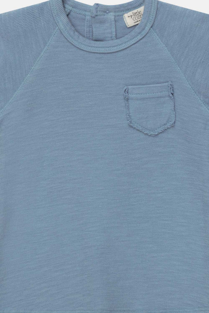 Double-face elastic detail baby dress - Sky blue - 6M - Dresses