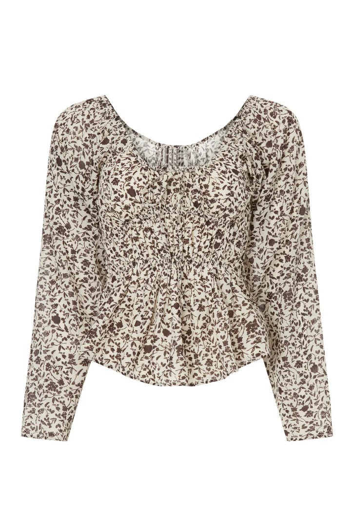 Floral Cinched Front Blouse - Cream Multi
