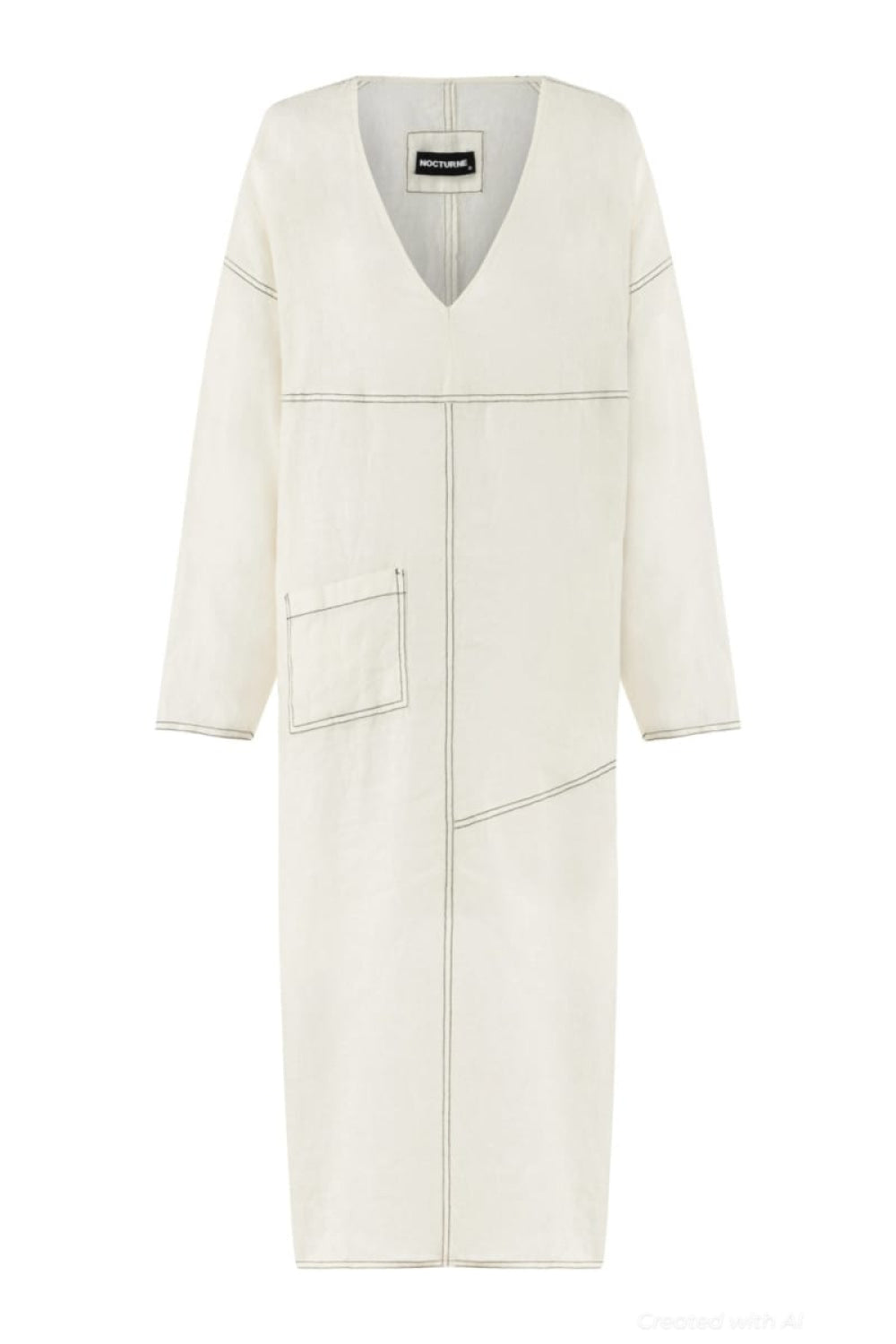 Draped Deep V-Neck Dress - Ecru - Dresses