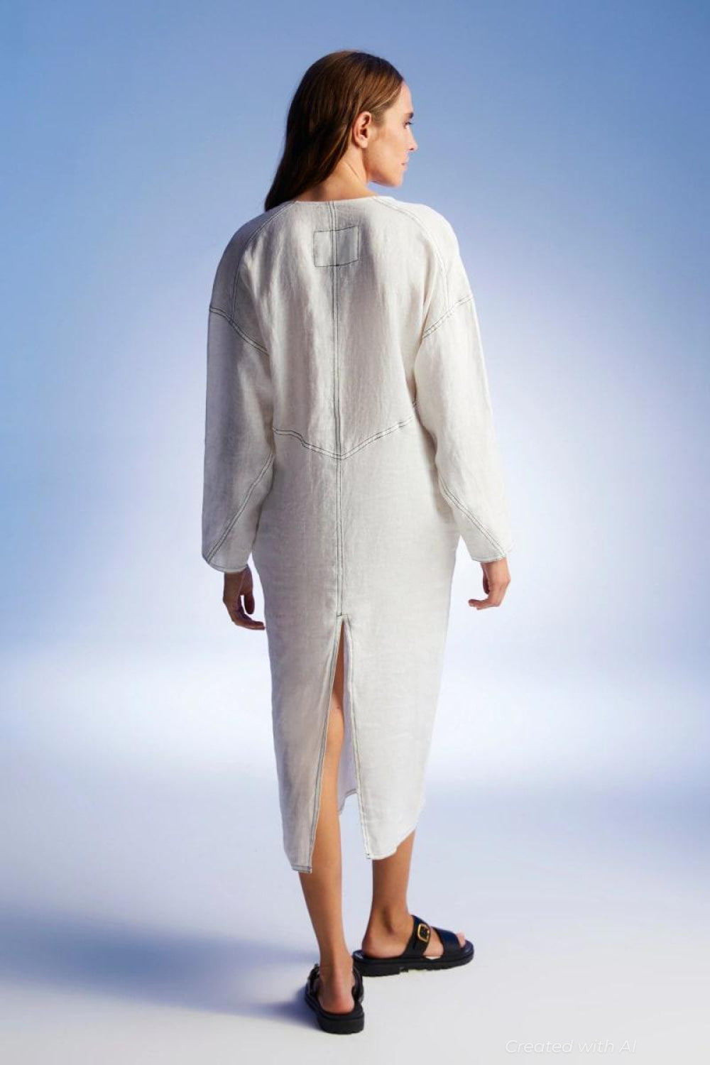 Draped Deep V-Neck Dress - Ecru - Dresses
