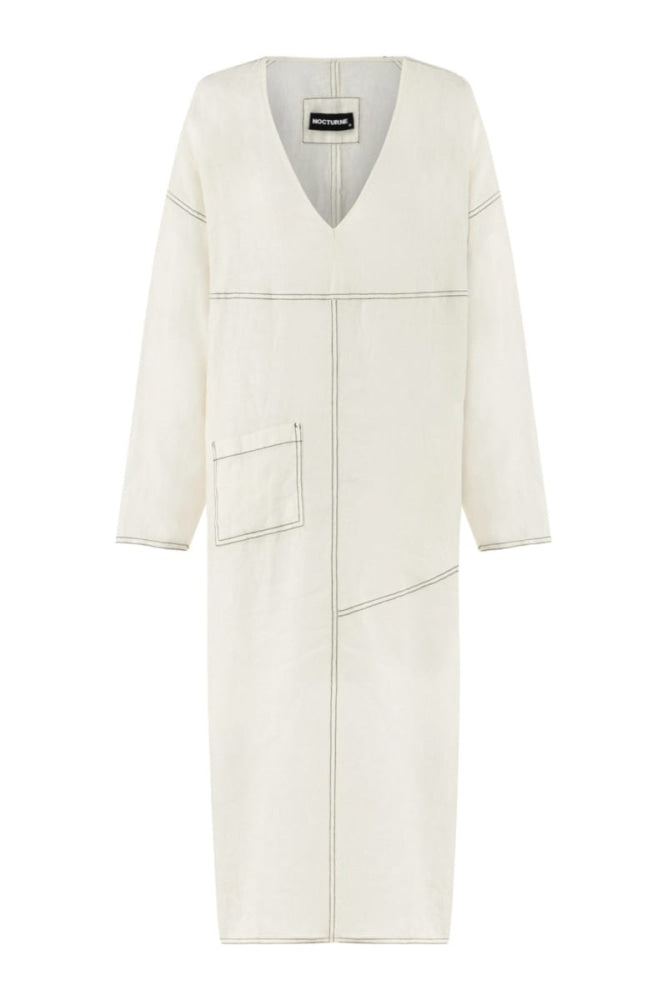 Draped Deep V-Neck Dress - Ecru - Dresses