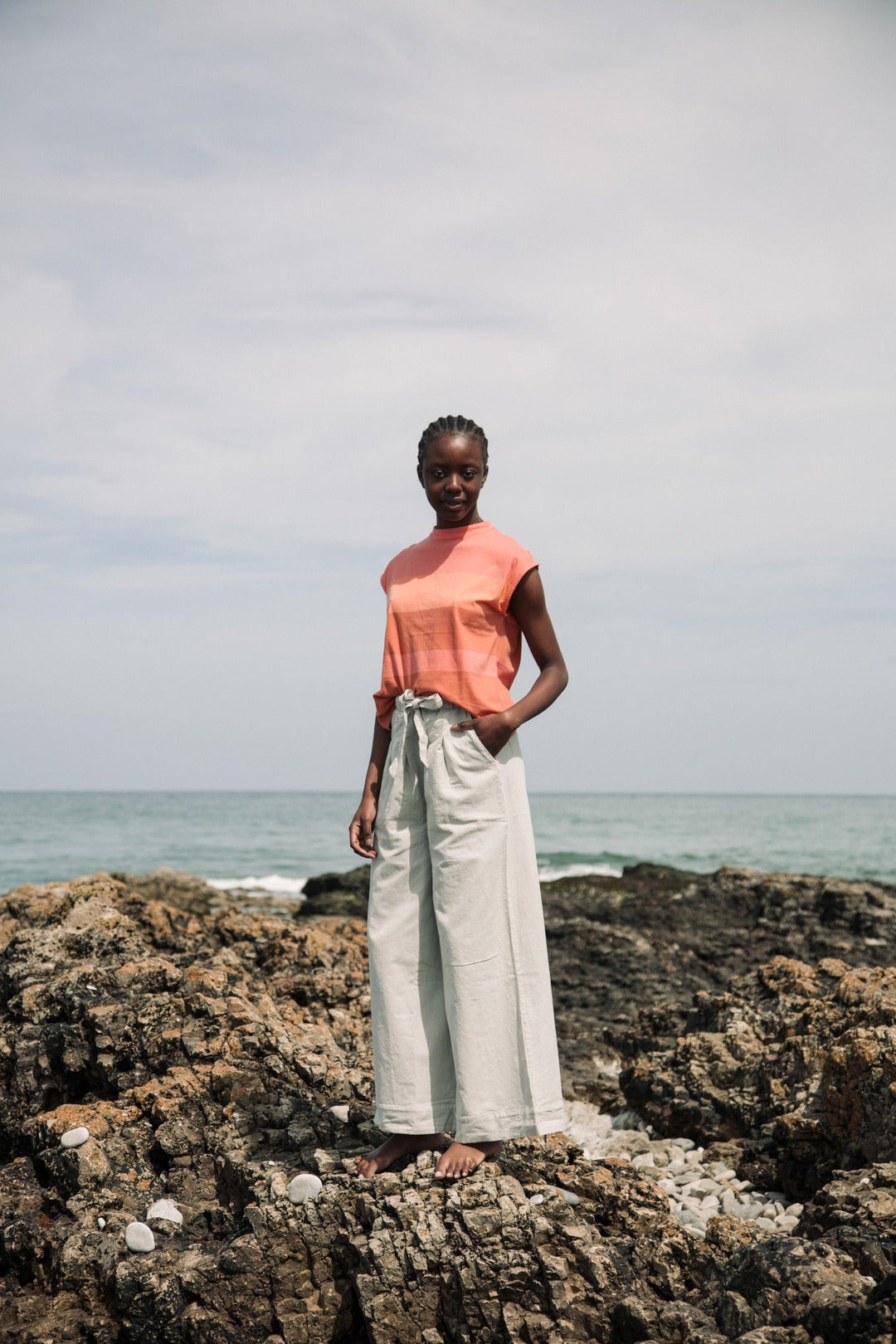 Aukai-Jo Organic Cotton Top - Coral Multi Stripe