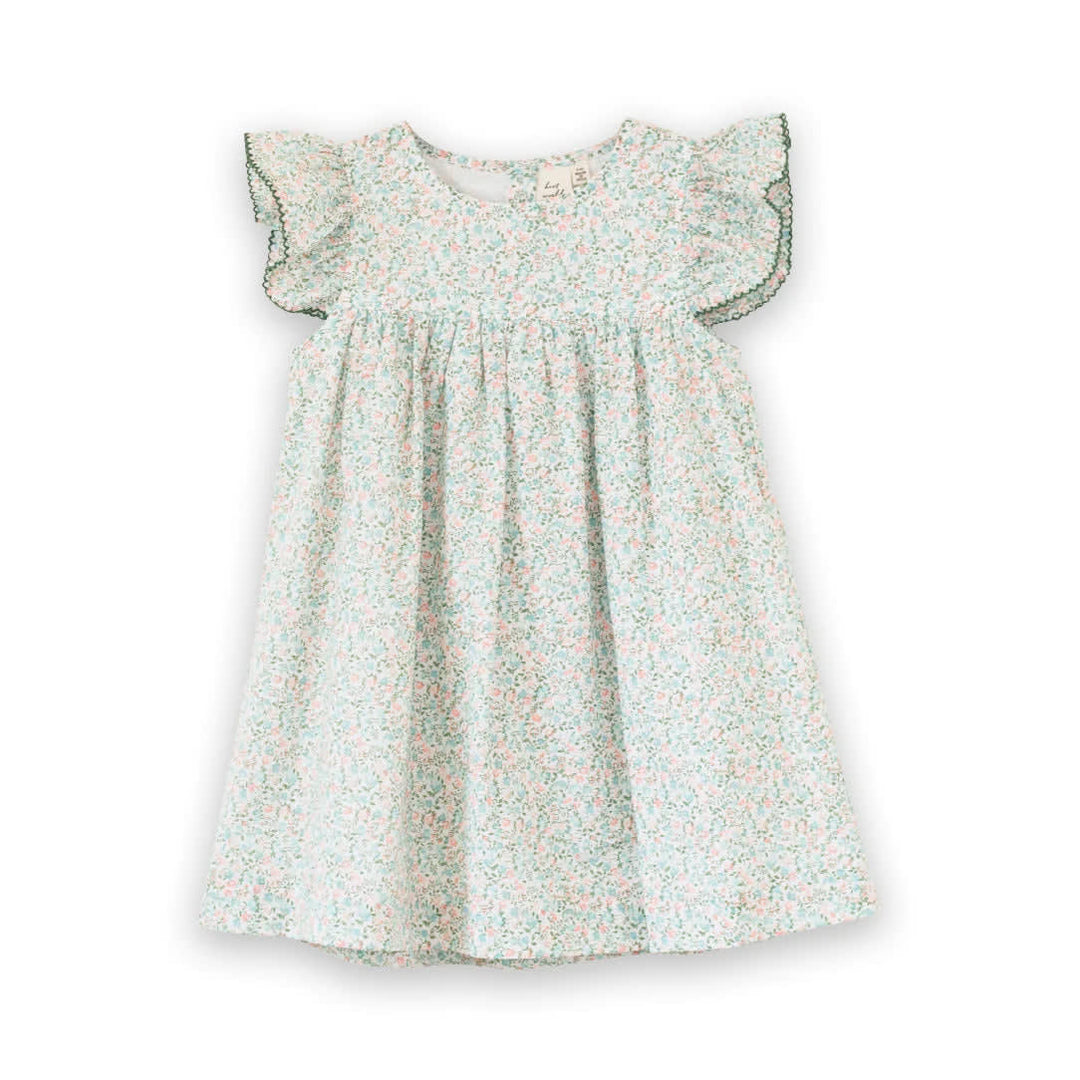 Girls Hannah Dress with Flutter Sleeves - Pastel Green and Peach