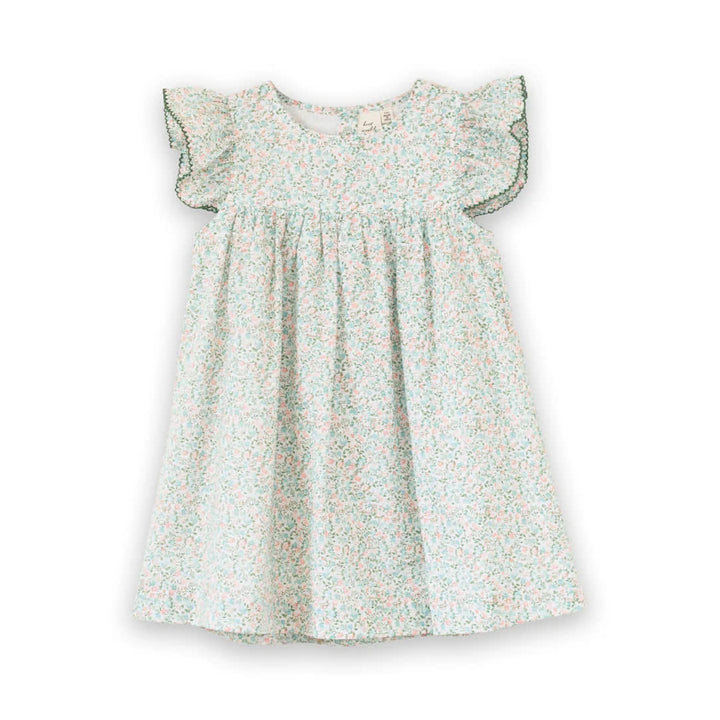 Girls Hannah Dress with Flutter Sleeves - Pastel Green and Peach