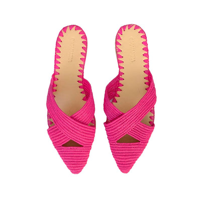 Venus Raffia Mule Fuchsia