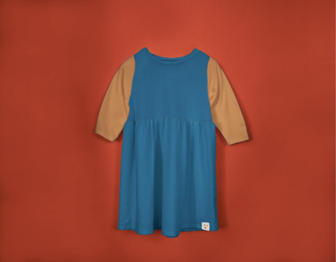 Long Sleeve Modal Two-Tone Dress - Pond