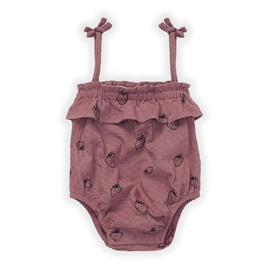 Pointelle Strawberry Romper - Orchid One Pieces Sproet & Sprout 