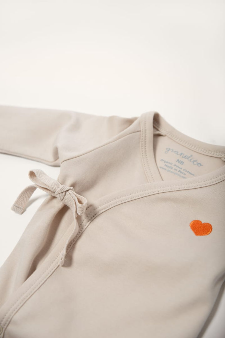 Organic Wrap Bodysuit - Sand w/ Heart