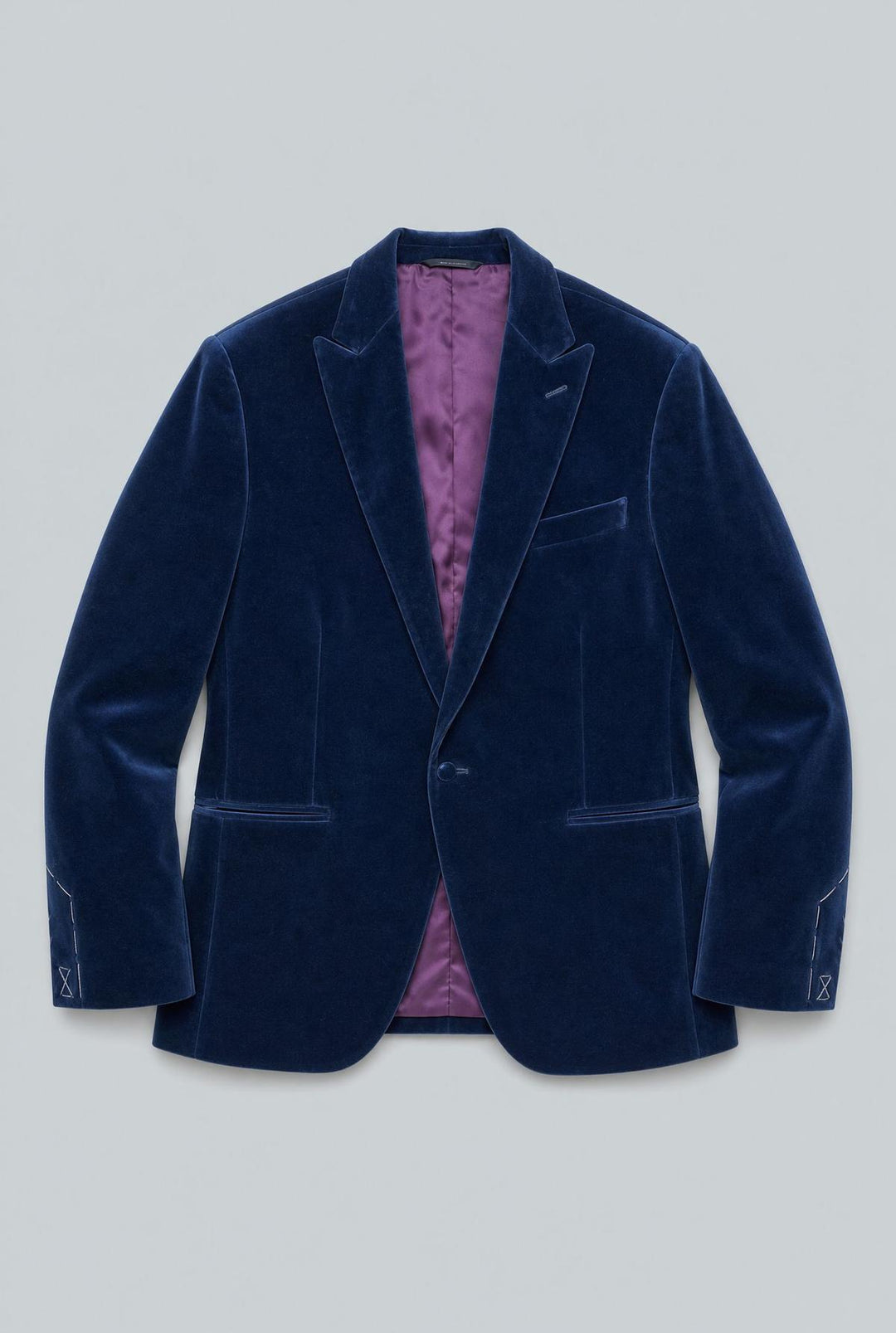 Plum Tartan Print Velvet Dinner Jacket - Navy