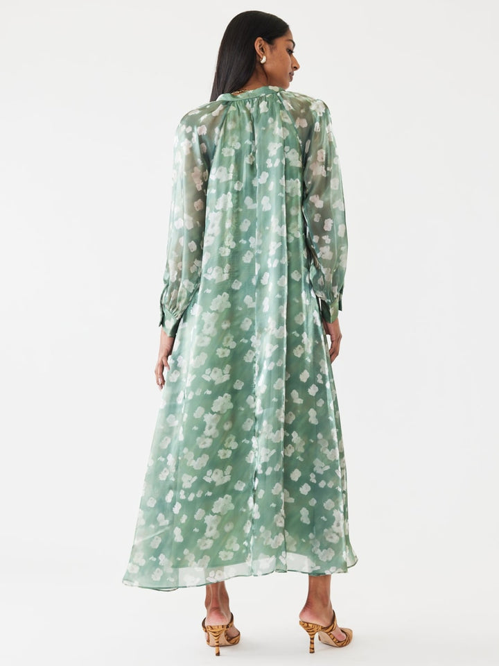 Caroline Dress - Green Blurry Magnolia