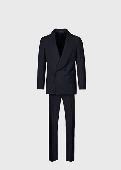 Wool Double Breasted Shawl Collar Tuxedo - Black
