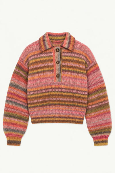 Striped Polo Sweater - Orange Combo