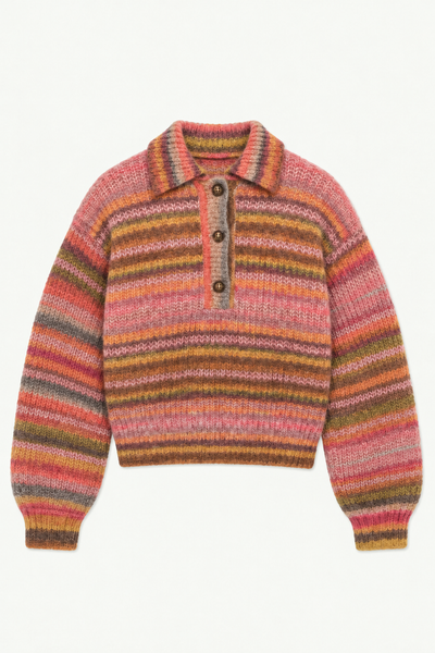 Striped Polo Sweater - Orange Combo
