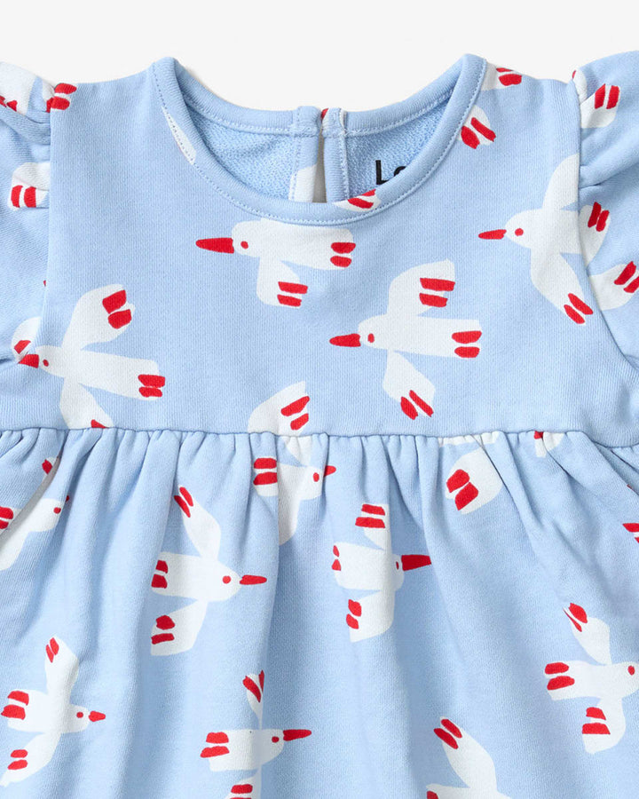 Balloon Sleeve Dress - Bird Sky