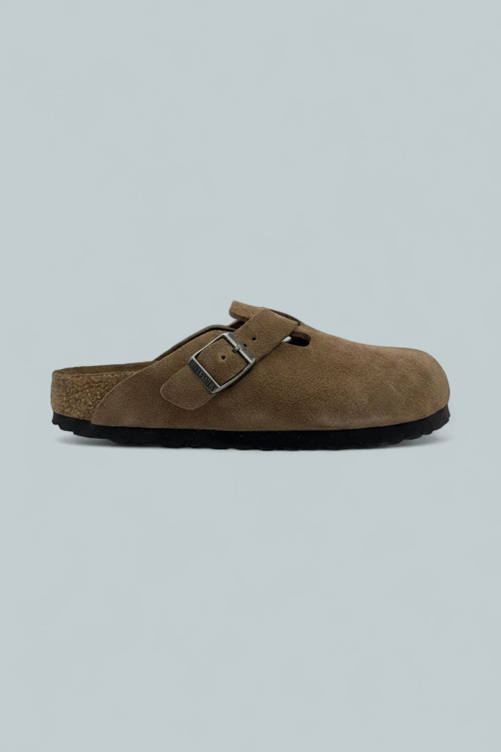 Boston Soft Footbed Suede Leather Clogs - Dark Tea Tonal