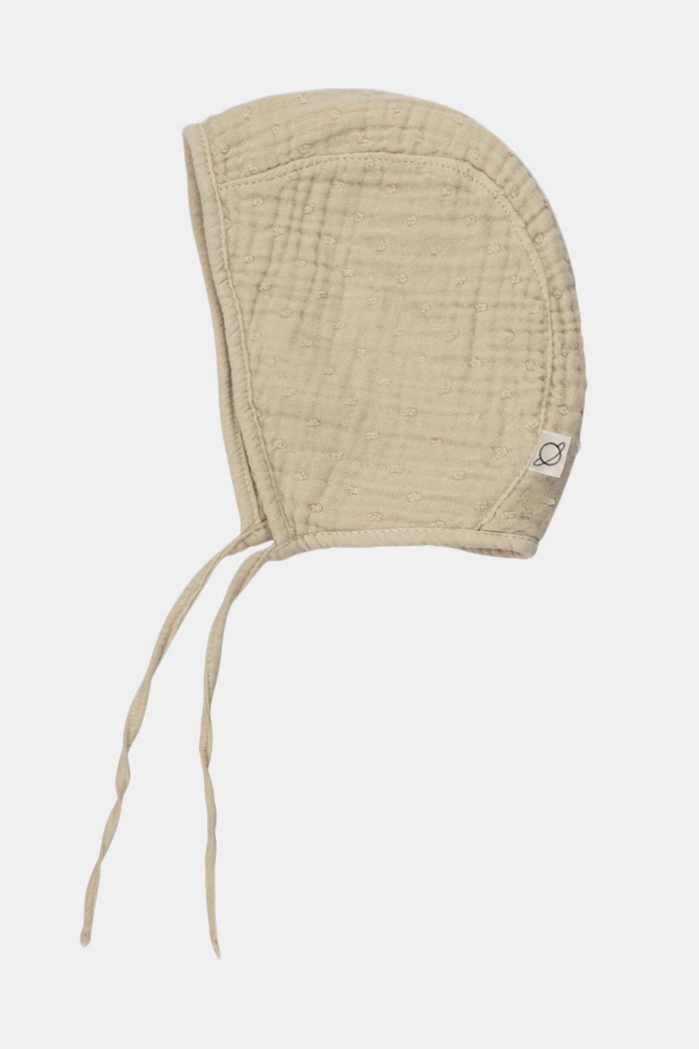 Organic gauze baby bonnet - Stone