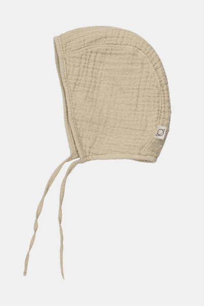 Organic gauze baby bonnet - Stone