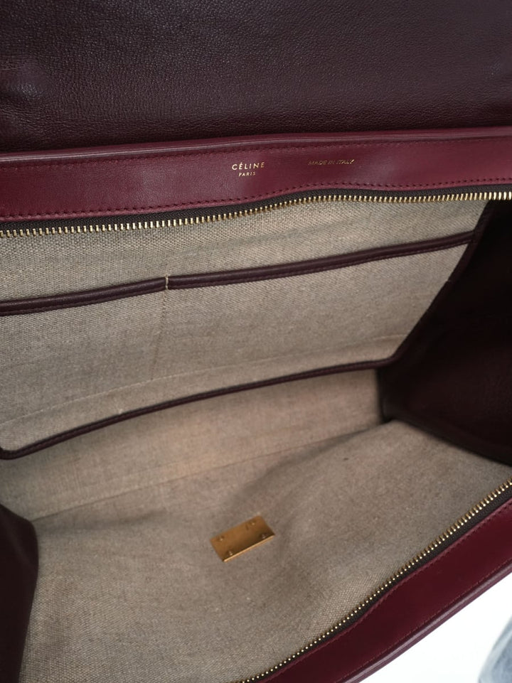 Pre-Owned CELINE Trapeze Medium Handbag - Bordeaux/Canvas/Plum