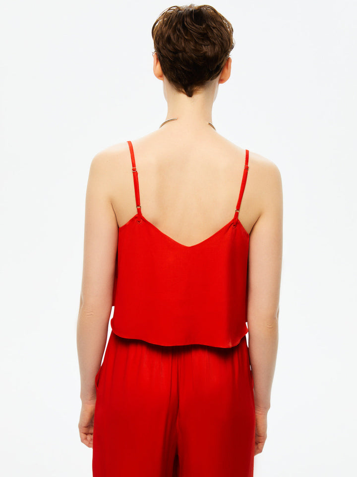 Thin Strap Crop Top - Red