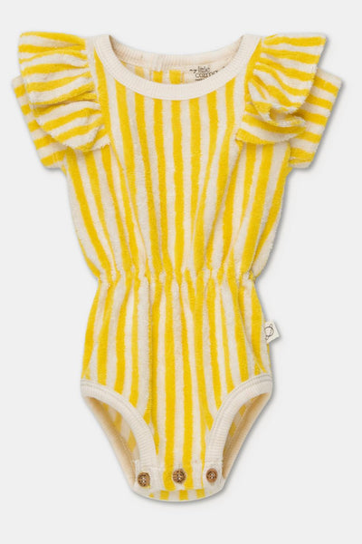 Toweling stripe baby romper - Yellow