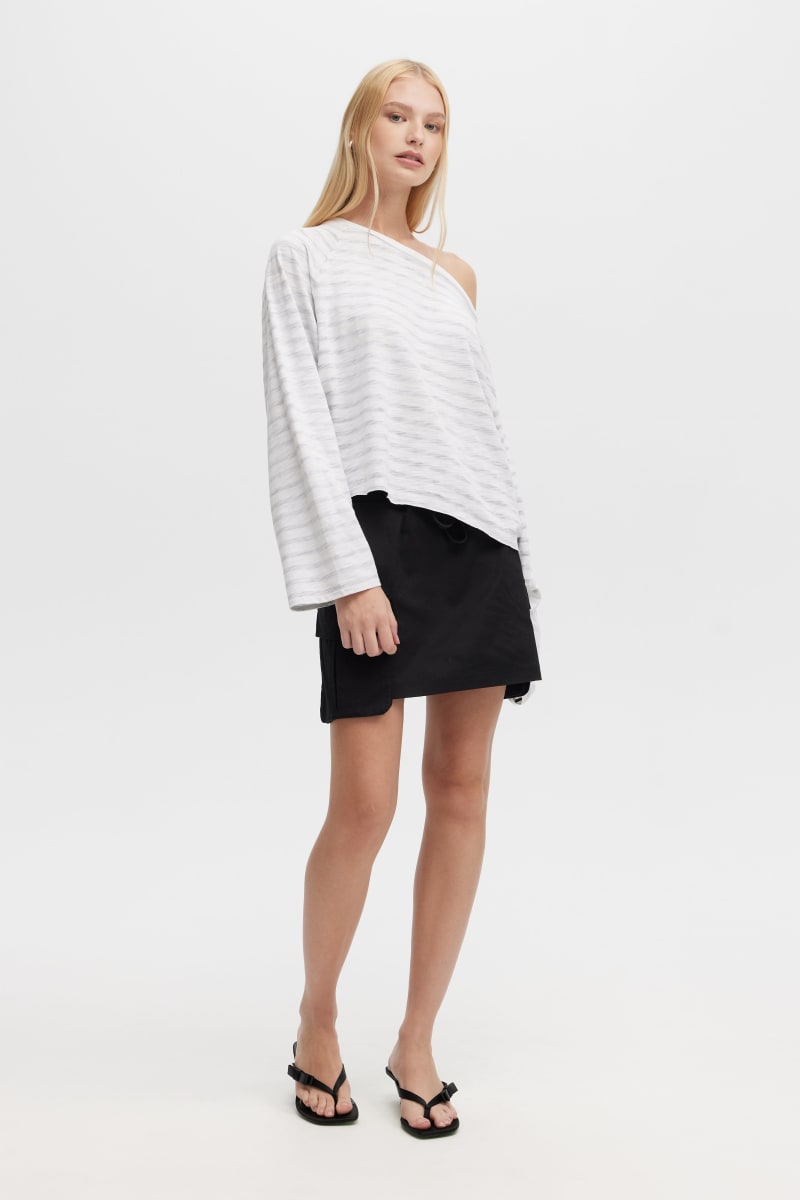 Striped Anita Boatneck Long Sleeve T-Shirt - White
