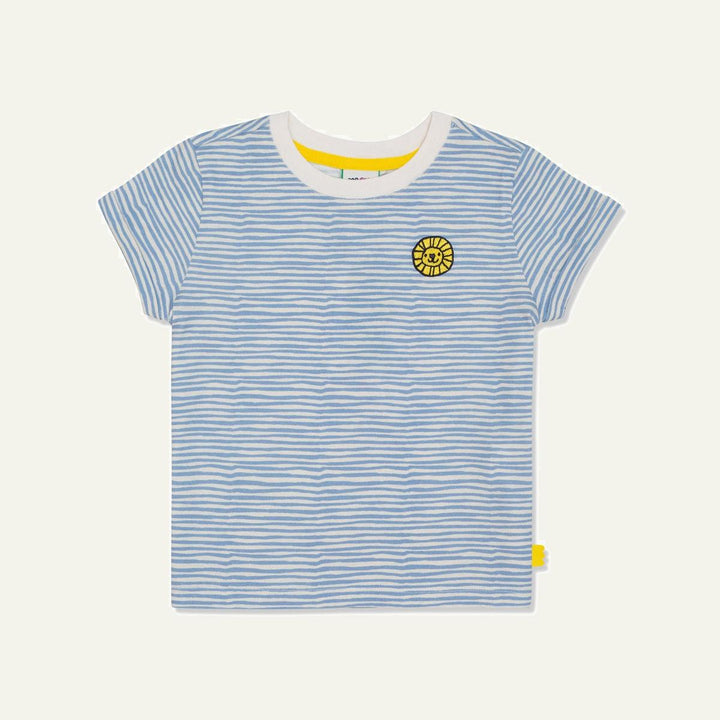 Recycled Cotton Stripes Kid T-shirt - Natural/della Blue