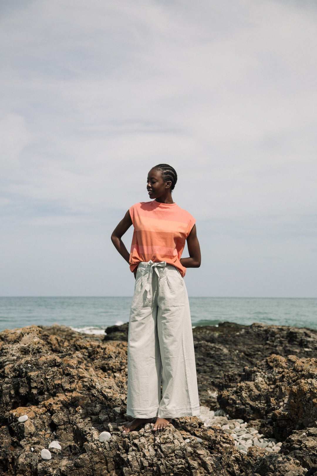 Aukai-Jo Organic Cotton Top - Coral Multi Stripe