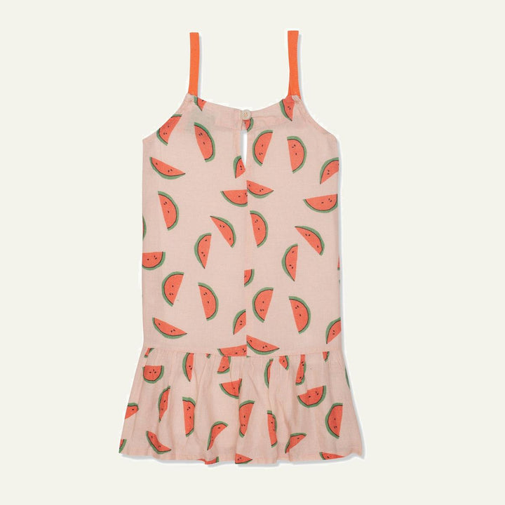 Watermelon Slices Linen Kid Dress - Misty Rose