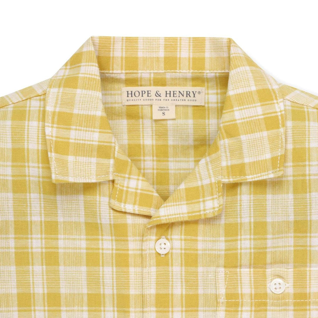 Linen Short Sleeve Camp Shirt - Yellow Plaid Linen