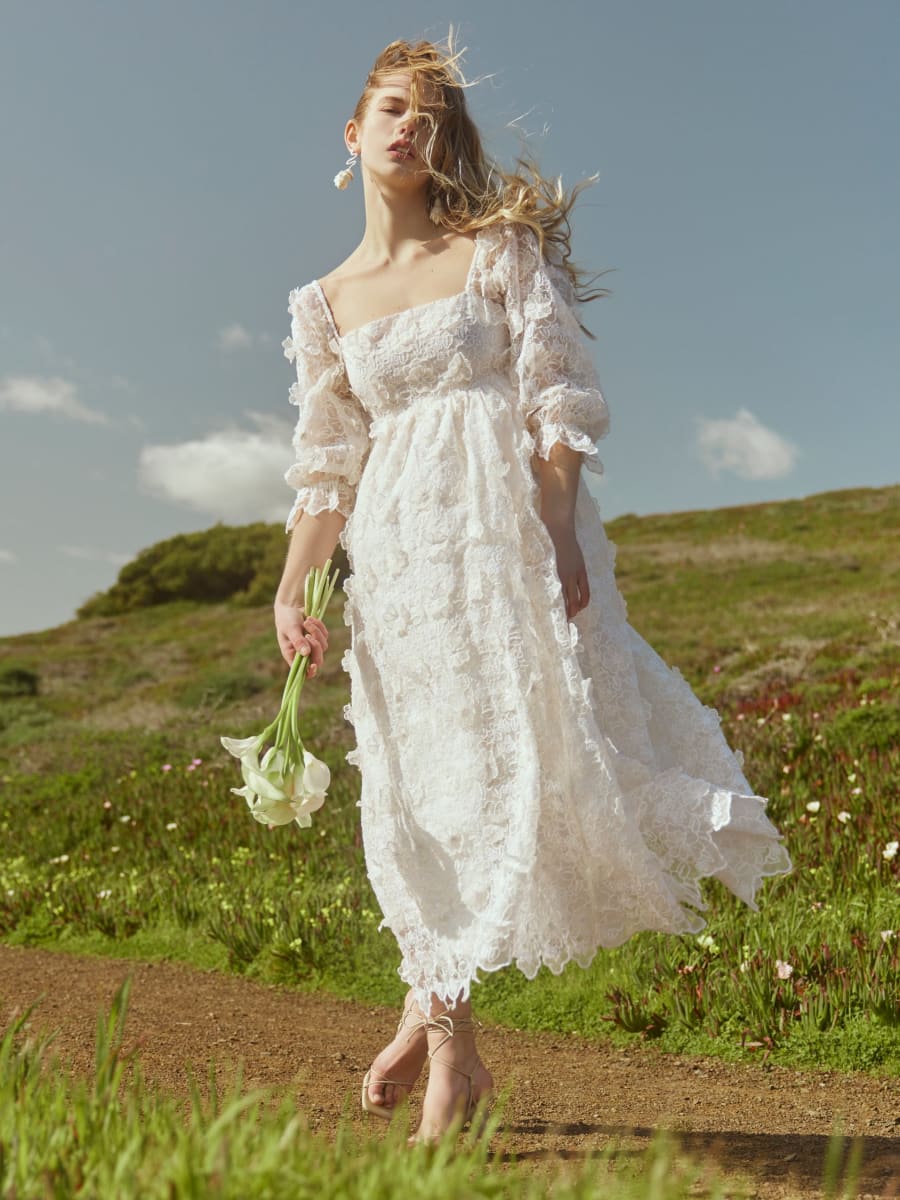 Jocelyn Puff Sleeve Midi Dress - Vivid Floral Lace