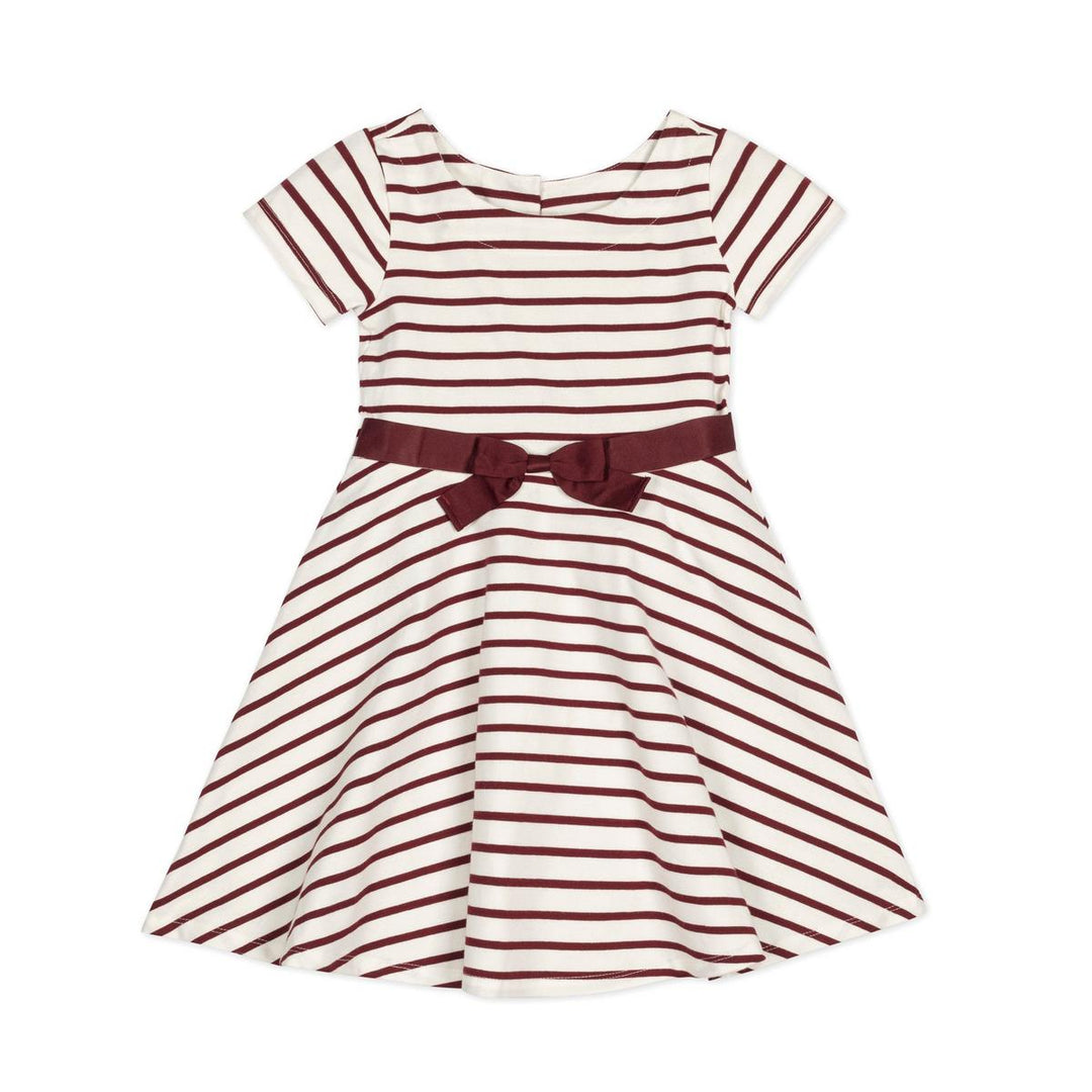 Baby Organic Short Sleeve Skater Dress - White and Oxblood Stripe