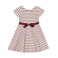 Baby Organic Short Sleeve Skater Dress - White and Oxblood Stripe