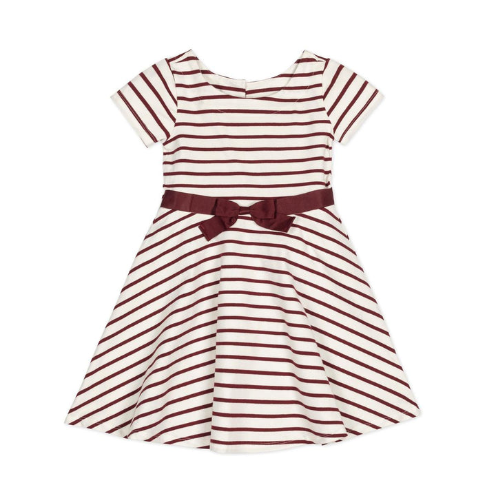 Baby Organic Short Sleeve Skater Dress - White and Oxblood Stripe