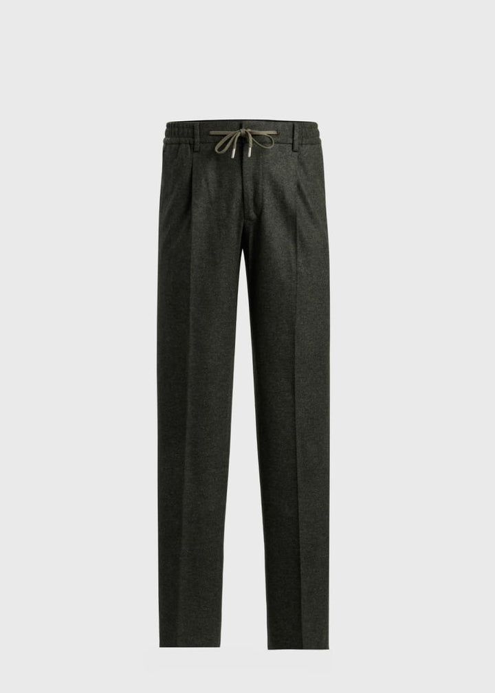 Wool Flannel Drawstring Pant - Olive