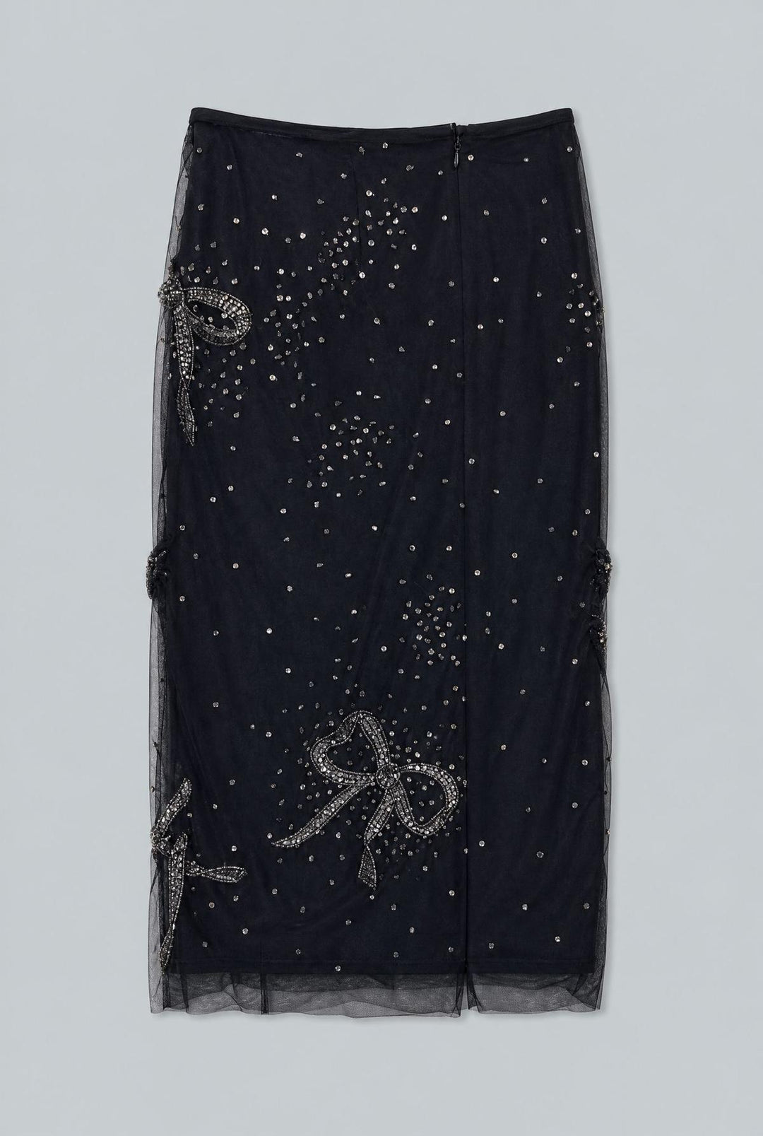 Bow-Embroidered Pencil Skirt - Black