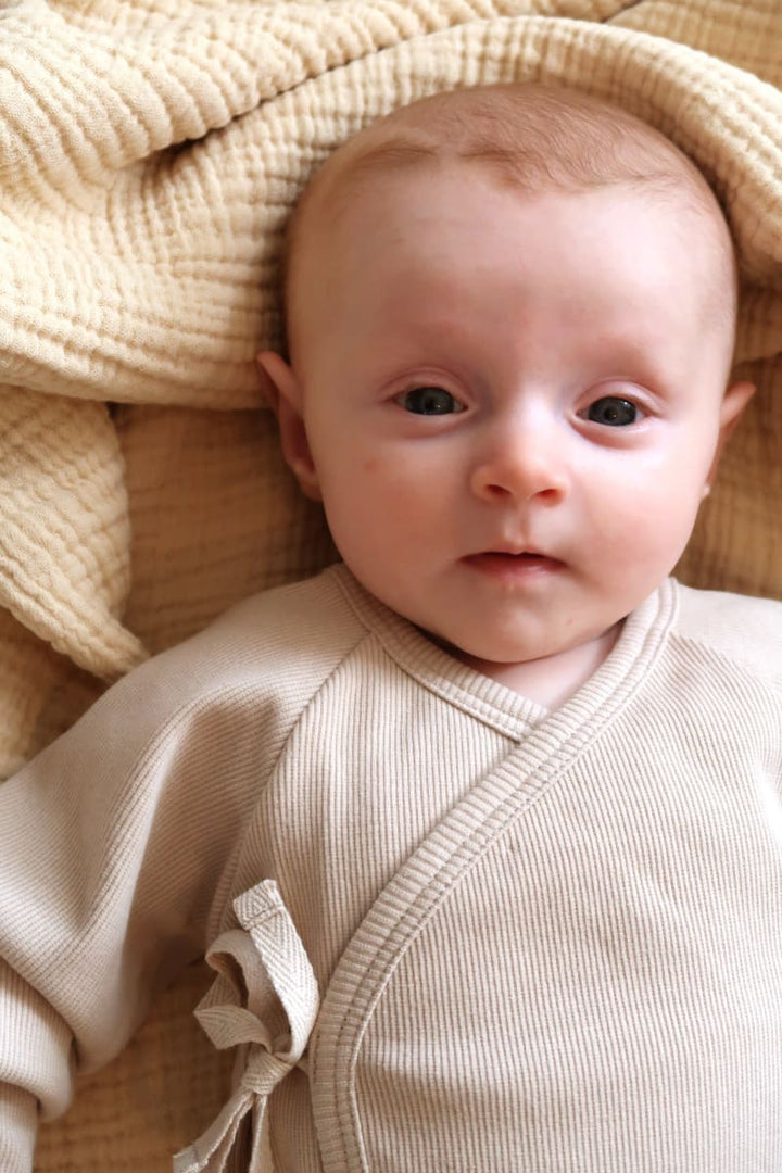 Organic Ribbed Wrap Bodysuit - Sand