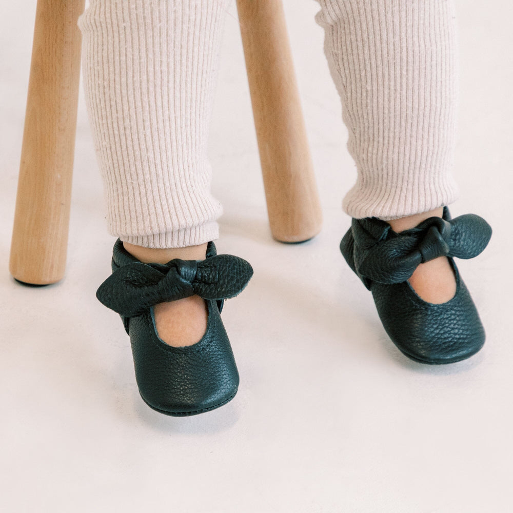 Ebony Knotted Bow Baby Shoe - ’Flats - Baby Kids Adult All’