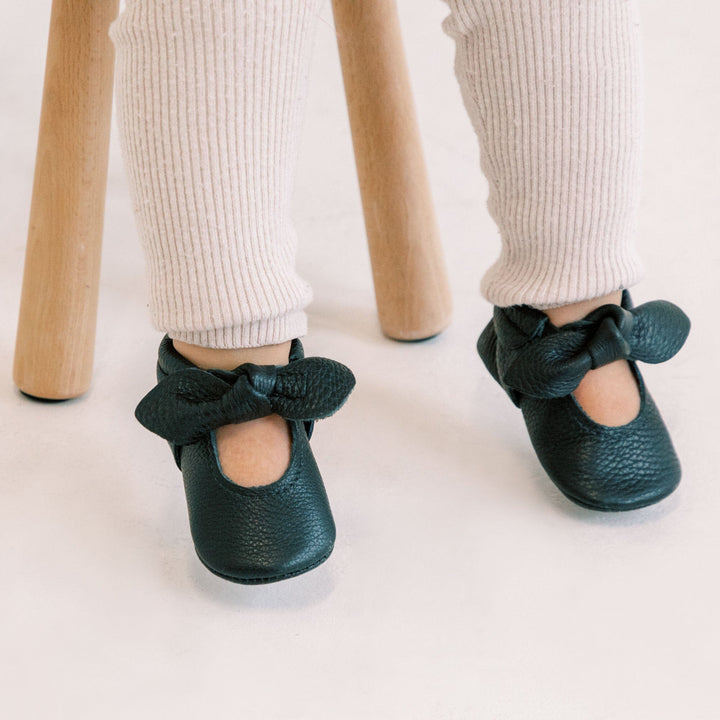 Ebony Knotted Bow Baby Shoe - ’Flats - Baby Kids Adult All’
