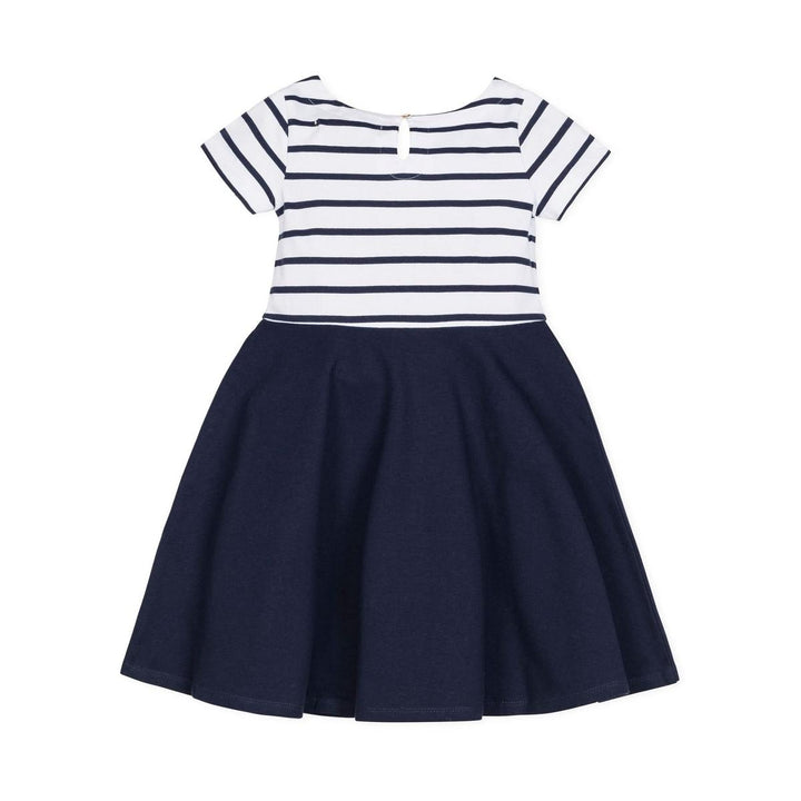 Baby Short Sleeve Organic Knit Skater Dress - White and Navy Stripe