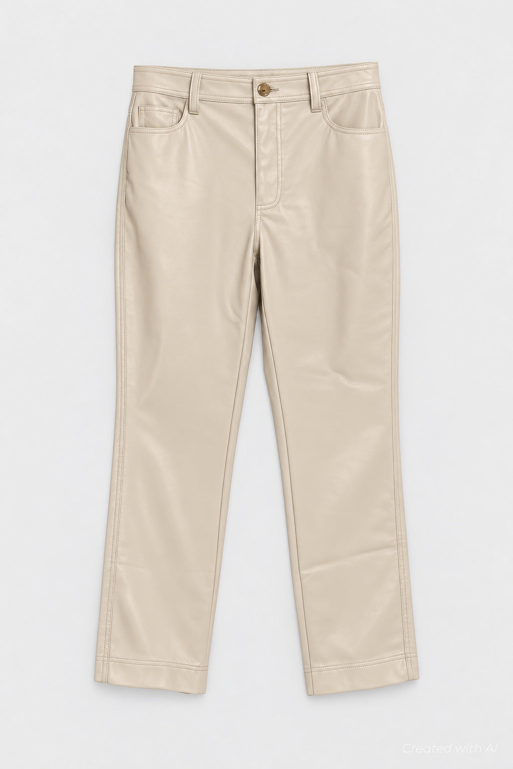 Faux Leather Straight Leg Pants - Ecru
